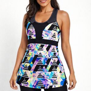 FILA Black Multicolor Women's Medium Racerback Tank Top Activewear Running